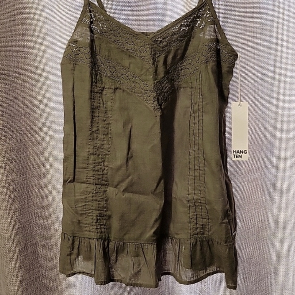 Hang Ten Asymmetrical Ruffled Camisole Green Top